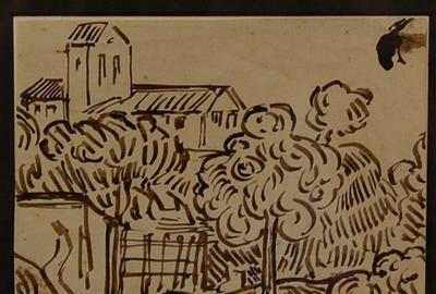 Original dark brown ink drawing attributed to Vincent van Gogh (1853-1890), done on heavy wove paper and titled Landscape with Tree (starting bid: $20,000).