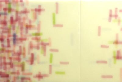 Mike Solomon (b.1956), Rose Magnetism (Diptych), 2015, watercolor on paper infused with resin, 24 x 48 inches.