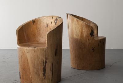 Sculpted solid wood chairs.  Designed by Jose Zanine, Brazil, 1970s.  31" H x 22" D / 78.7cm H x 55.9cm D 