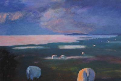 Margit Enggaard Poulsen, Marsh Sheep, Fanoe, Acrylic on Canvas, 39.5'' x 49.5''