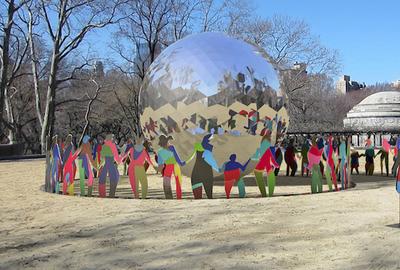 Enlightened Universe, Cristobal Gabarrón, 2015 awlgrip paint on stainless steel, stainless steel with faceted mirror finish, 20 feet 10 inches by 13 feet 16 inches