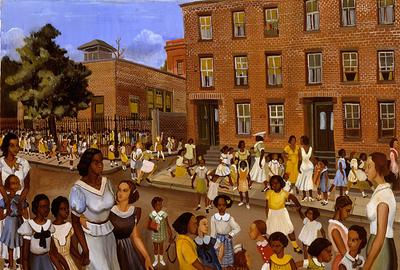 Allan Rohan Crite (1910–2007), School's Out, 1936, oil on canvas, 30 1/4 X 36 1/8 in., Smithsonian American Art Museum, Transfer from the Museum of Modern Art, 1971.447.18