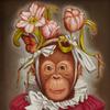 Oil on board painting by Donald Roller Wilson (Arkansas, b.  1938), titled Cookie (2005), a whimsical depiction of a chimpanzee dressed in a clown costume (est.  $10,000-$15,000).