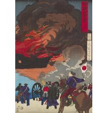 Tsukioka Yoshitoshi, (1839-1892): Eight Views of Warriors in the Provinces: Battle at Hakodate Harbor, woodblock print, 1871