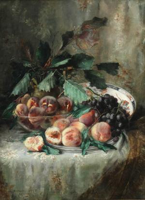 Berthe Vermorchen (Belgian 19th-20th Century), Cloth Table Top Still Life of Peaches and Grapes, oil on canvas ($2,000-$3,000)