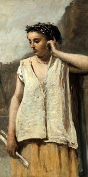 Jean-Baptiste-Camille Corot The Muse: History, c.  1865 oil on canvas overall: 46 × 35.2 cm (18 1/8 × 13 7/8 in.) framed: 73.7 × 61 × 11.5 cm (29 × 24 × 4 1/2 in.) Lent by The Metropolitan Museum of Art, H.O.  Havemeyer Collection, Bequest of Mrs.  H.  O.  Havemeyer, 1929