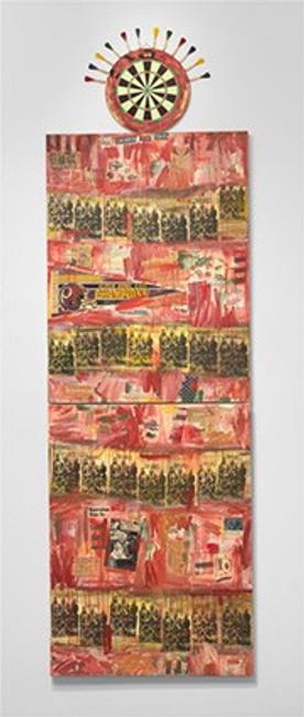 Jaune Quick-to-See Smith I See Red: Target, 1992 mixed media on canvas overall (three parts): 340.4 x 106.7 cm (134 x 42 in.) National Gallery of Art, Washington Purchased with funds from Emily and Mitchell Rales 2020.6.1