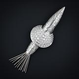 Mid-1960s Rocket Ship Brooch, platinum and diamonds.