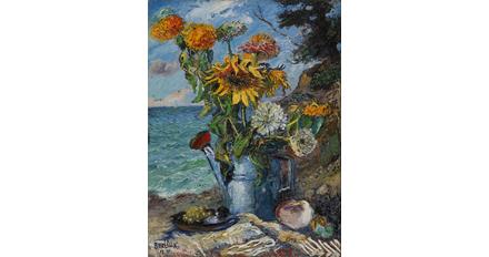 David Burliuk, Fall Flowers in a Watering Can, 1949.  Heckscher Museum of Art; Gift of Mr.  and Mrs.  Nicholas Burliuk.  