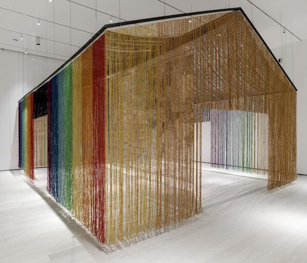 gu wenda, united nations: american code, 2019, Human and synthetic hair.  Courtesy of the artist, Commissioned by the Smart Museum of Art, the Los Angeles County Museum of Art, Seattle Art Museum, and Peabody Essex Museum for the exhibition, The Allure of Matter: Material Art from China.