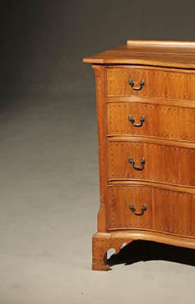 Federal Ebonized and Satinwood Wood Inlaid Cherry Serpentine Chest of Drawers Attributed to Nathan Lombard (1777-1847), Sutton, Massachusetts, Circa 1800-1805, Estimate: $30,000-$50,000.