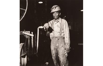 Milton Rogovin, "Untitled," from the series "Working People, Amherst Foundry," 1979.  Gelatin silver print; 10 x 8 inches; Gift of Mr.  and Mrs.  Jon Vein.