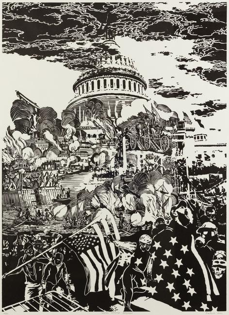 William Evertson, American, Capitol Offense 1814/2021, 2021, Woodblock, 44 x 32 inches