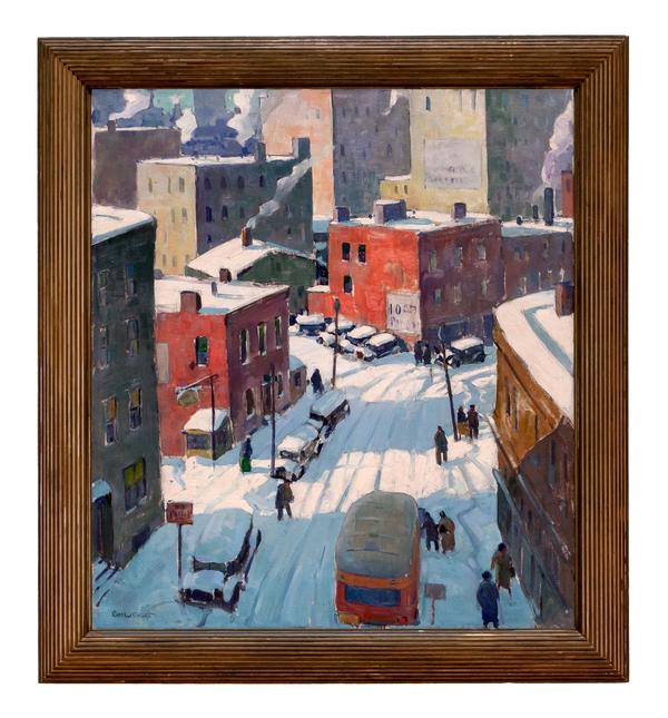 Oil on canvas by Carl Peters (American, 1897-1980), titled Elm Street, Rochester, NY, circa 1930, artist signed (lower left), 40 inches by 32 inches.  (est.  $15,000-$25,000).