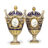 A magnificent pair of Sèvres porcelain bleu nouveau two-handled vases and covers, circa 1774, estimate: $250,000-350,000