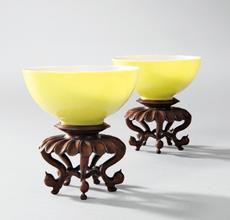 Rare Pair of Lemon Yellow-glazed Wine Cups, China, Yongzheng (1723-35) period (Lot 281, Estimate $30,000-50,000)