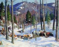 Aldro T.  Hibbard, Log Team, Vermont, ca.  1930, oil on canvas, 40” x 50”