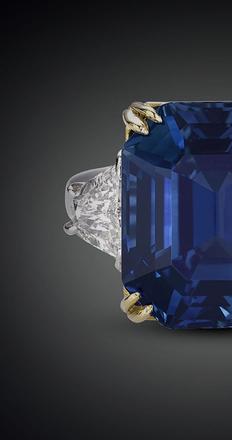 Immense rarity and beauty define this awe-inspiring untreated 18.50-carat Kashmir sapphire.  This emerald-cut natural wonder is accompanied by 1.30 carats of diamonds and set in platinum and 22K yellow gold.