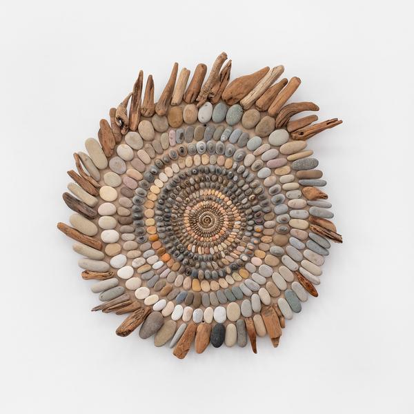 Mary Bauermeister (b.1934), Wirbel, 2008, stones, wood and sand adhered to particle board, 39 x 35 x 3 1/2 inches / 99.1 x 88.9 x 8.9 cm