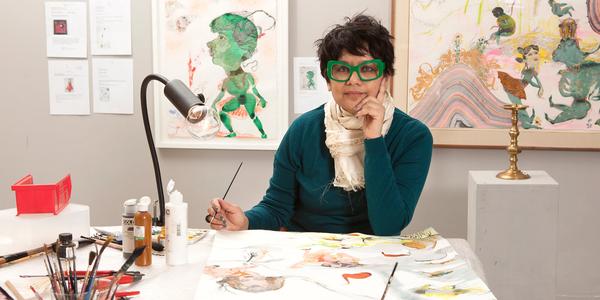 Rina Banerjee in her studio, New York, ca.  2013.  Photo by Jeanette May.  Courtesy of the artist.