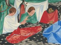 Lot 54 - Jacob Lawrence (1917-2000) Seamstresses, 1954, Tempera on board.