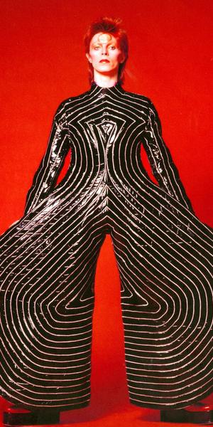 Striped bodysuit for Aladdin Sane tour, 1973.  Sukita.  © The David Bowie Archive.