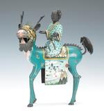 Lot 1306.  Cloisonne Figural of Quan Yin Riding a Qilin.  est $3,000-$5,000