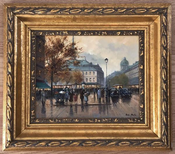 Peter Motz (Dutch, b.  1934-), Paris street scene, oil-on-canvas, 20th century.  Framed size: 15½ x 18in.  Estimate: $300-$500