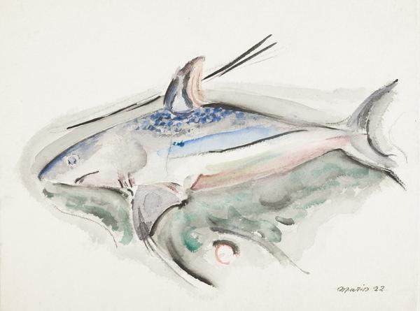 John Marin American (Rutherford, New Jersey, 1870 - 1953, Cape Split, Maine) Blue Shark, 1922.  Watercolor on heavy paper, 12 1/8 x 16 1/8 in.  