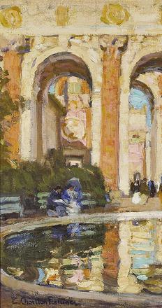 E.  Charlton Fortune (American, 1885–1969), “The Pool (The Court of the Four Seasons),” ca.  1915.  Oil on canvas.  16 1/4 × 20 in.  Private collection