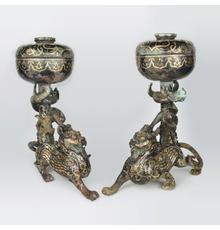 Warring Stated Dou on Bixie.  Bronze with silver and gold inlaid geometrics and scrolls.  Gianguan Auctions.  September 8th, 2018 sale.  