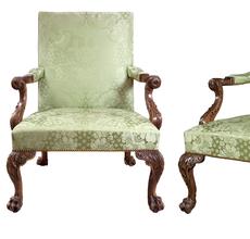 Pair of George II Walnut Library Armchairs, Circa 1755.  Est.  $250,000-350,000