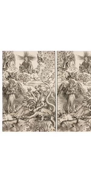 Albrecht Dürer, The Apocalyptic Woman and the Seven-Headed Dragon, ca.  1497.  Bequest of Ann Kirk Warren (Ann Haggerty, Class of 1950) 2016.558.