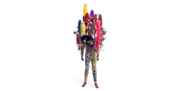 Nick Cave.  Soundsuit, 2015.  Mixed media, including synthetic hair, ceramic birds, strung beads, wire, metal, and mannequin, 108 x 43 x 40 in.  Courtesy of the artist and Jack Shainman Gallery, New York.  © Nick Cave.  Photo: James Prinz Photography 