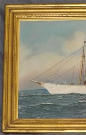 Two marine paintings by the prolific and renowned Danish-born American artist Antonio Jacobsen, including this one, will be sold Nov.  19 by Philip Weiss Auctions in Lynbrook, N.Y..