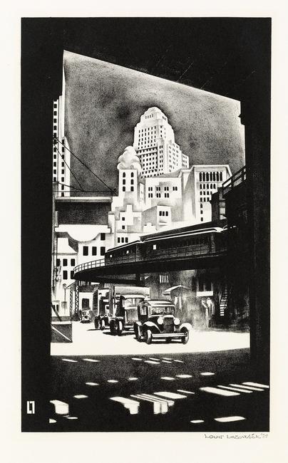 Martin Lewis, The “El” Station, drypoint, 1919, brought $47,500 at Swann Galleries.