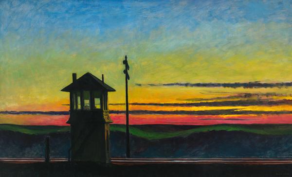 Edward Hopper (1882–1967), Railroad Sunset, 1929.  Oil on canvas; 29 5/16 × 48 1/8 in.  (74.5 × 122.2 cm).  Whitney Museum of American Art, New York; Josephine N.  Hopper Bequest 70.1170.  © Heirs of Josephine N.  Hopper, licensed by Whitney Museum of American Art, New York