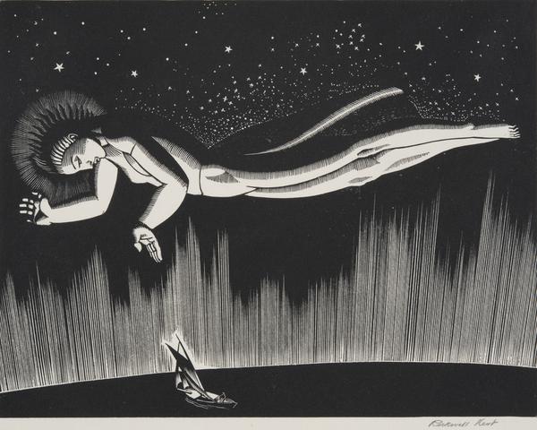 Godspeed, 1931 32.  Rockwell Kent, American, 1882 1971.  Wood engraving, Image: 5 3/8 x 6 15/16 inches (13.7 x 17.6 cm), Sheet: 6 5/16 x 7 7/8 inches (16 x 20 cm).  Philadelphia Museum of Art, Purchased with the Lola Downin Peck Fund from the Carl and Laura Zigrosser Collection, 1971.  © Plattsburgh State Art Museum, State University of New York, USA, Rockwell Kent Collection, Bequest of Sally Kent Gorton, 