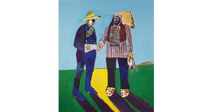 Fritz Scholder, Matinee Cowboy and Indian, 1978.  Oil paint on canvas, 80 x 68 in.  Promised Gift from Vicki and Kent Logan to the Collection of the Denver Art Museum.  All rights reserved.  © Estate of Fritz Scholder.