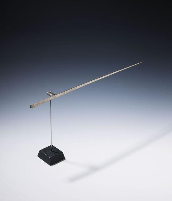 George Rickey, No title (Single line).  1964 Kinetic sculpture.  Stainless steel, smoothed 22,5 x 47 x 6,5 cm (8.8 x 18.5 x 2.5 in) Estimate: € 10.000-15.000.