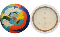 Counterfeit Damien Hirst "spin" paintings, front and back.