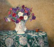 Wilson H.  Irvine (1869 - 1936) Still Life with Petunias, signed, Irvine, lower left, oil on canvas, 24" x 27"