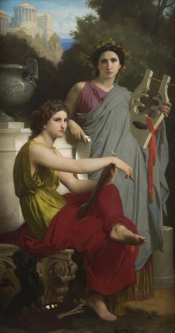 William-Adolphe Bouguereau, Art and Literature, 1867.  Oil on canvas, 78 3/4 × 42 1/2 in.  Collection of the Arnot Art Museum, Elmira, New York USA