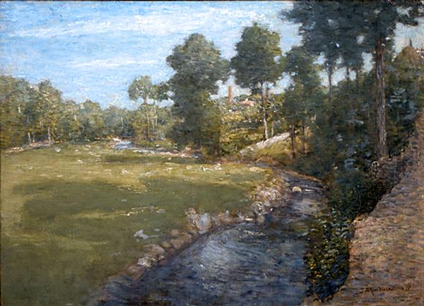 A landscape by J.  Alden Weir is part of the first major exhibition of the Weir family painters, Robert Walter Weir, John Ferguson Weir and J.  Alden Weir, on view at the New Britain Museum of American Art.