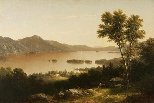 John William Casilear (1811-1893) Lake George, 1857.  Oil on canvas, 20 x 30 inches.  Signed and dated lower, right: JWC 57