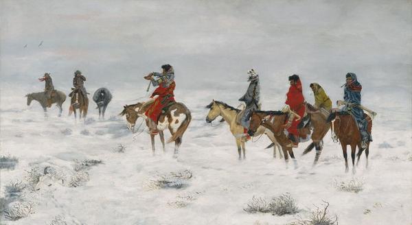 Charles M.  Russell (1864–1926) Lost in a Snowstorm--We are Friends, 1888.  Oil on canvas.  Amon Carter Museum of American Art, Fort Worth, Texas