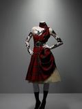 Alexander McQueen (British, 1969–2010).  Ensemble, Widows of Culloden, autumn/winter 2006–7.  Dress of McQueen wool tartan; top of nude silk net appliquéd with black lace; underskirt of cream silk tulle.  Courtesy of Alexander McQueen.  Photograph © Sølve Sundsbø / Art + Commerce