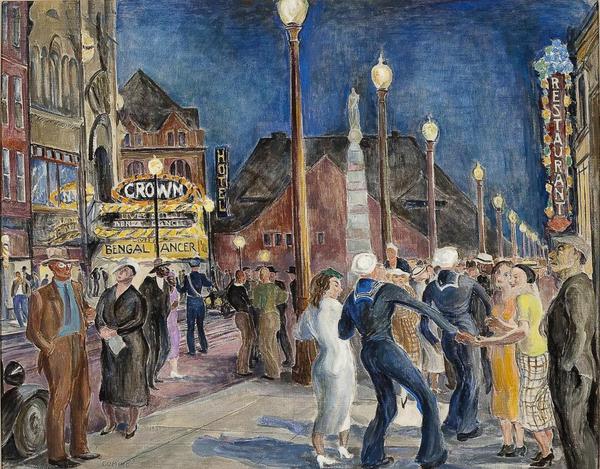 Beatrice Cuming, Saturday Night, New London, 1938, Collection of the Lyman Allyn Museum