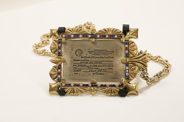 Kristen Dorsey (born 1985), Blood Bling, 2009.  Bronze, sterling silver, cubic zirconia, found chain.  Collection of the Mississippi Museum of Art, Jackson.  Museum Purchase with W.K.  Kellogg Foundation funds for the Center for Art & Public Exchange.  2020.031