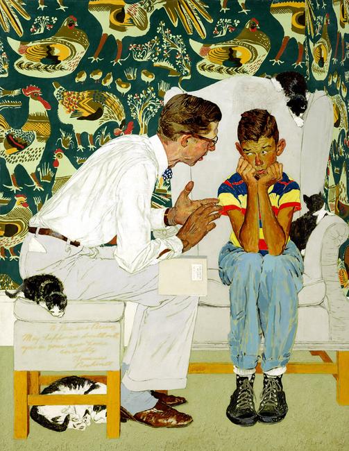 Norman Rockwell (American, 1894-1978) Study for "The Facts of Life" 44 x 33 3/4in.  Est.  $300,000-400,000.  